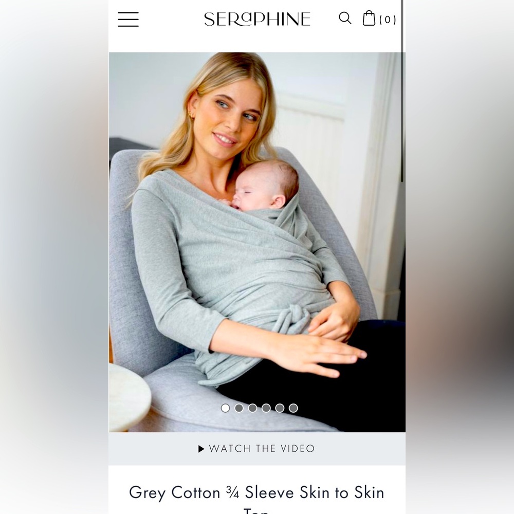 Seraphine Grey Cotton 3/4 sleeve skin to skin Top Size L (Maternity, Postpartum)